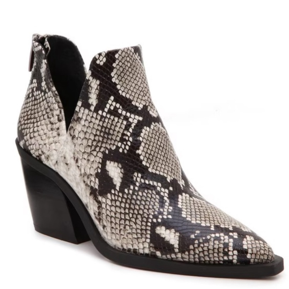 Vince Camuto Snake Print Ankle Boot in Black and Cream